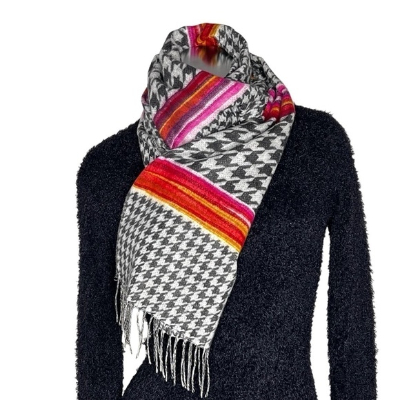 NWOT FRAAS Feel Cashmink Black White Houndstooth Multi Colored Oversized Scarf - Picture 6 of 16